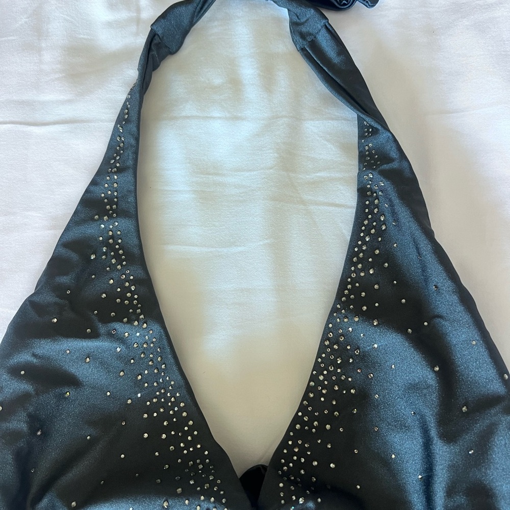 Bellissima Elegant Black Halter Swimsuit with Swarovski crystals Sz XL NWT - Picture 3 of 13
